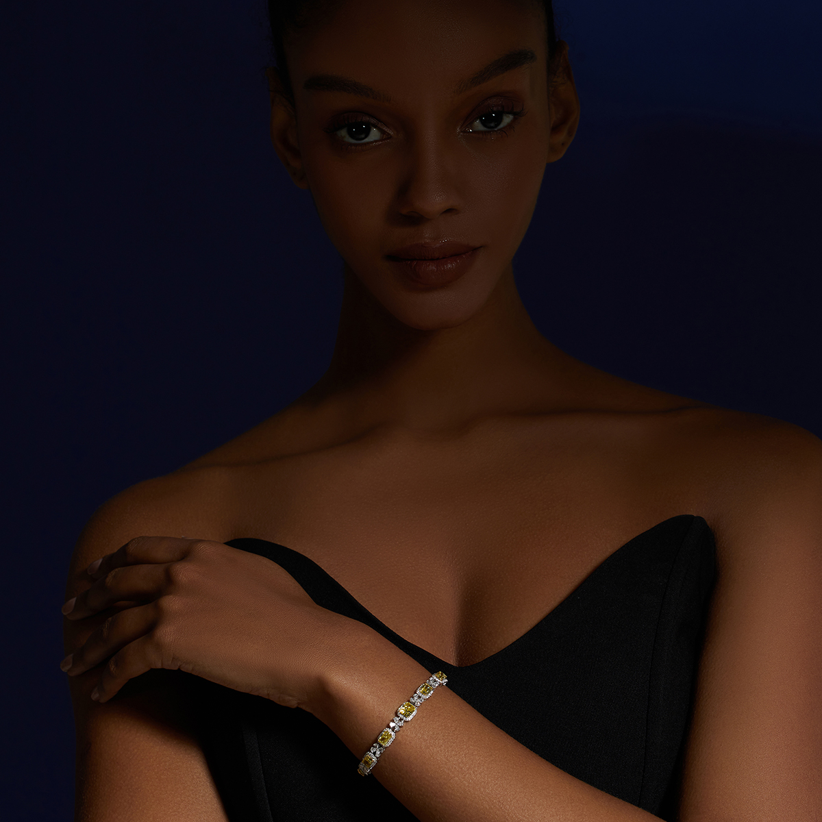 10.3 Carat Total Weight Halo Yellow Radiant Cut Lab Grown Diamond Floral Cocktail Bracelet -Light Mark