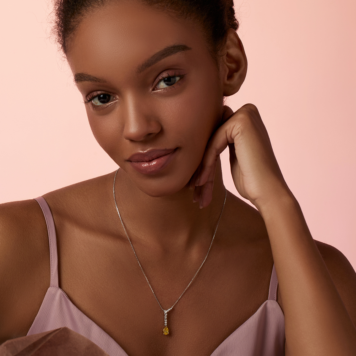 1.1 Carat Total Weight Pear Cut Yellow and White Lab Grown Diamond Teardrop Pendant Necklace-Light Mark