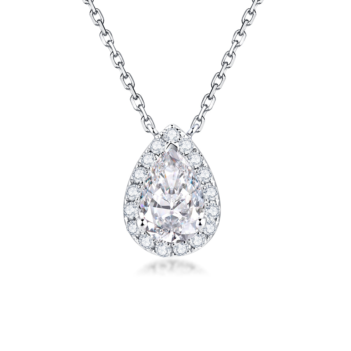 Halo Pear Cut Lab Grown Diamond Pendant Necklace in 18k Gold ( 0.6 Ct Tw)
