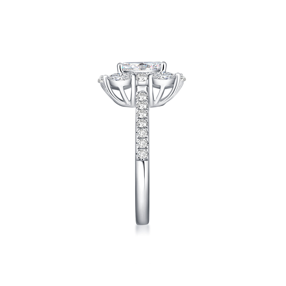 Vintage Double Halo Emerald Cut Lab Grown Diamond Engagement Ring In 18 Gold