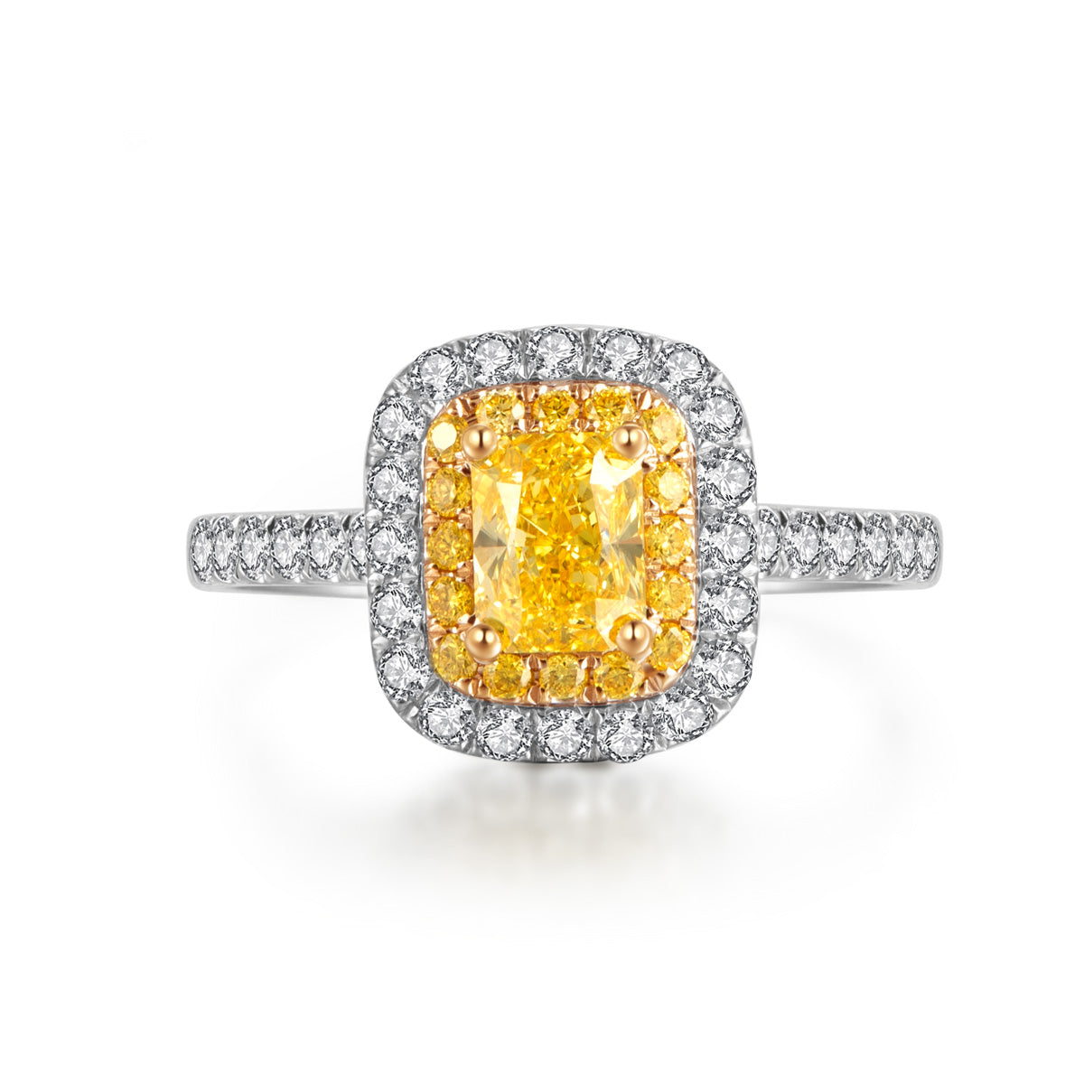 Halo Yellow Cushion Cut Lab Grown Diamond Engagement Ring in 18k Gold ( 1.2 Ct Tw)