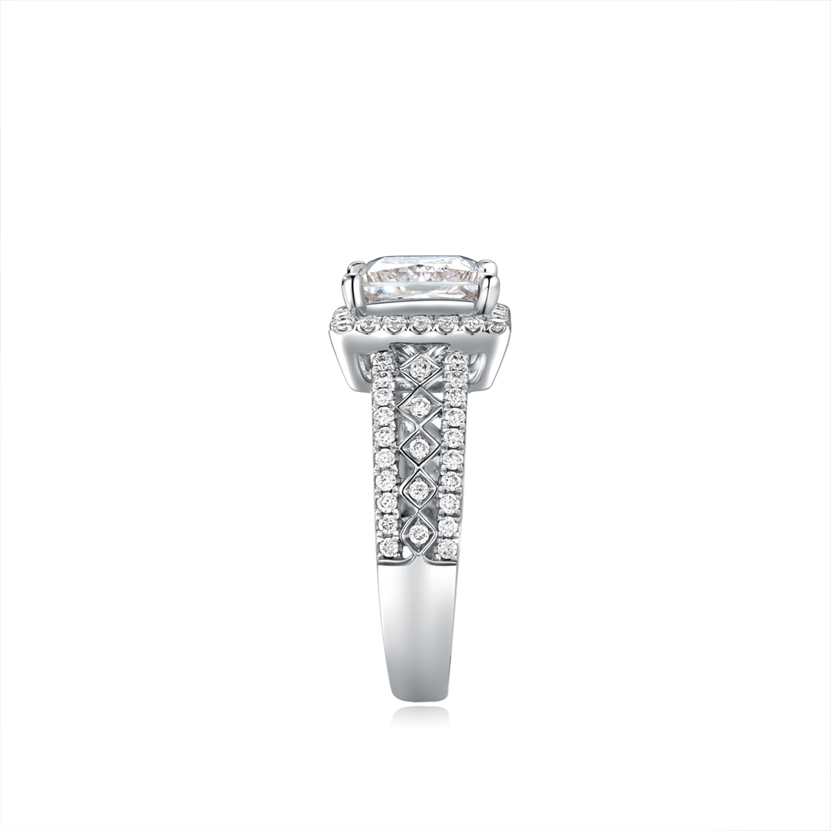 1.8 Carat Center Stone Halo Princess Cut Lab Grown Diamond Filigree Pave Engagement Diamond (2.2 Ct Tw)-Light Mark