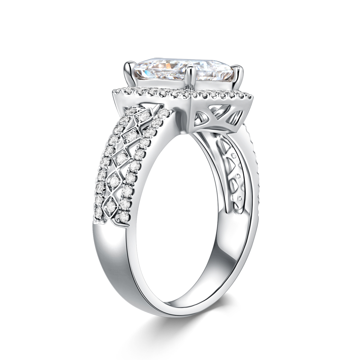 1.8 Carat Center Stone Halo Princess Cut Lab Grown Diamond Filigree Pave Engagement Diamond (2.2 Ct Tw)-Light Mark