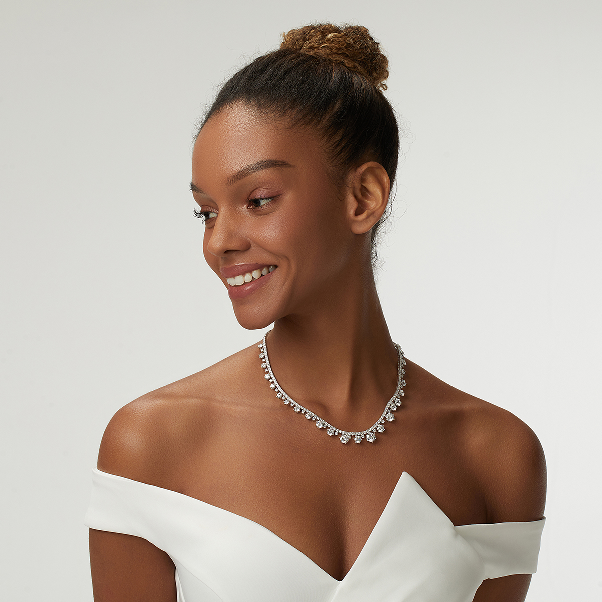 30.7 Carat Total Weight Graduated Round Cut Dangle Lab Grown Diamond Drops Riviera Necklace-Light Mark