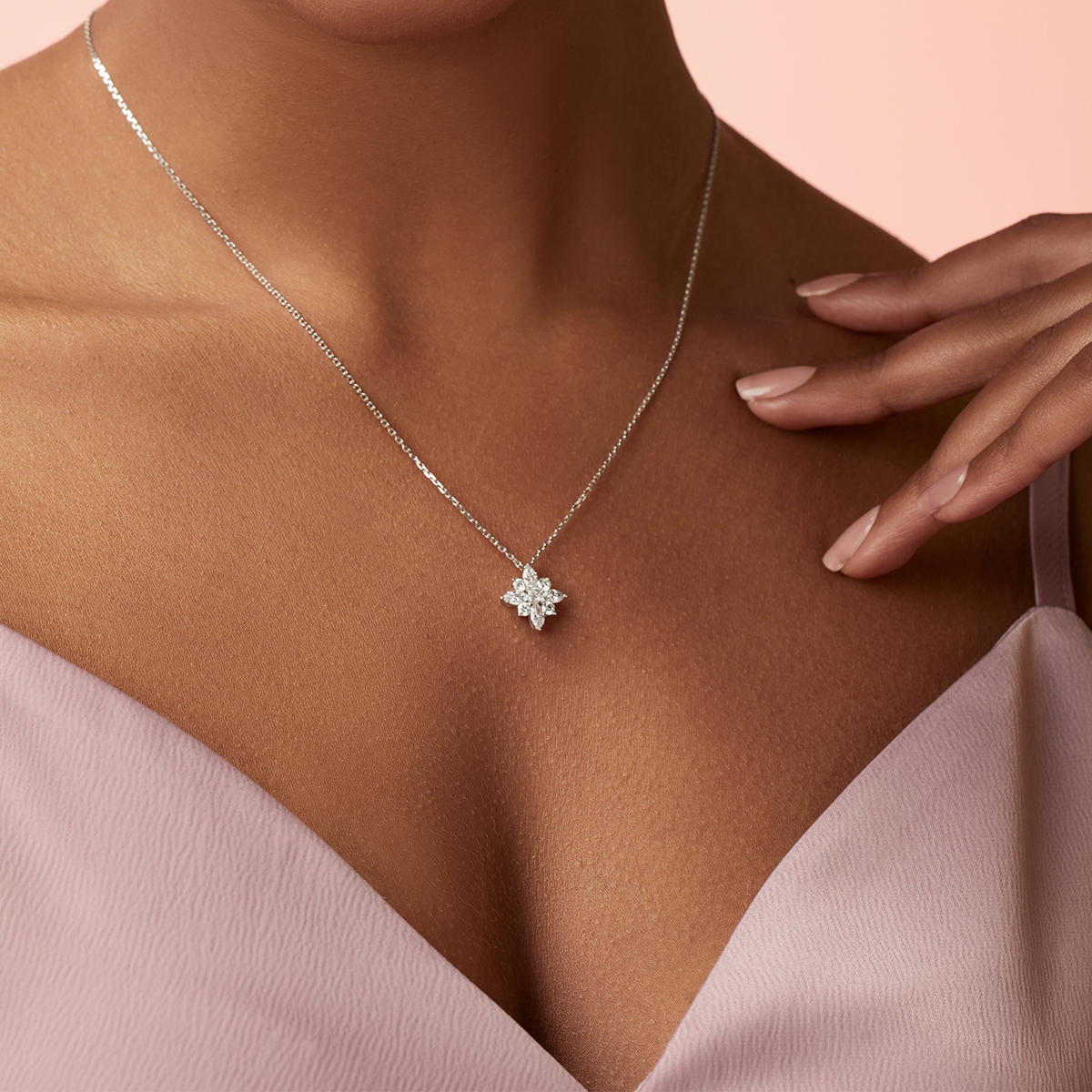 0.8 Carat Total Weight Brilliant Lab Grown Diamond Star Pendant Necklace In 18k White Gold