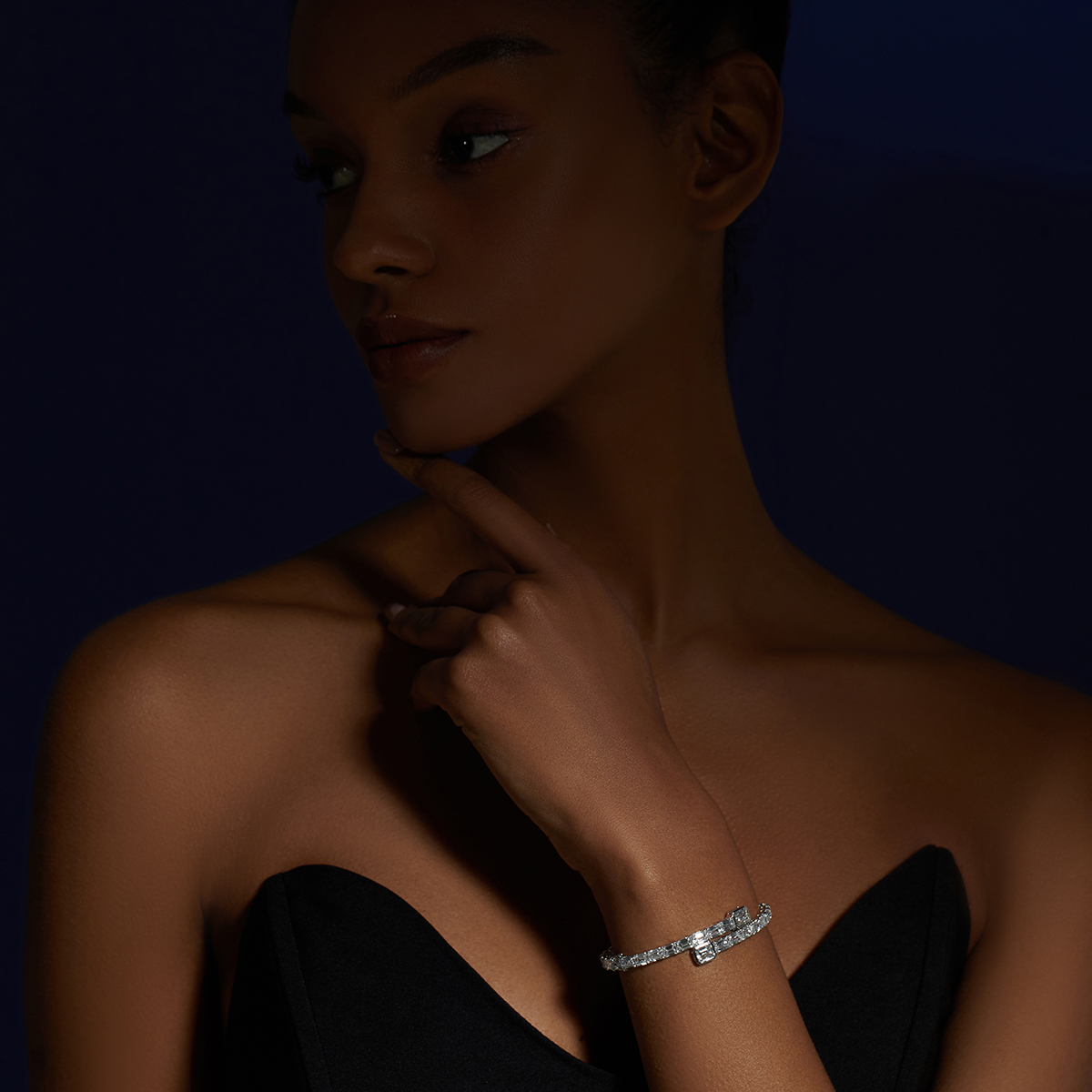 18 Carat Total Weight Statement Emerald Cut Lab Grown Diamond Overlap Bangle Bracelet-Light Mark