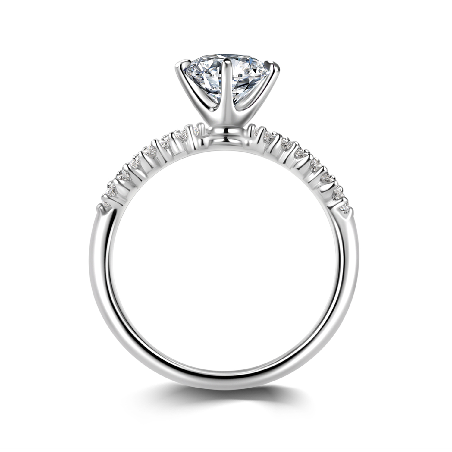 Brilliant Round Cut Lab Grown Diamond wiith Bold Pave Diamond Band Engagement Ring in 18K Gold