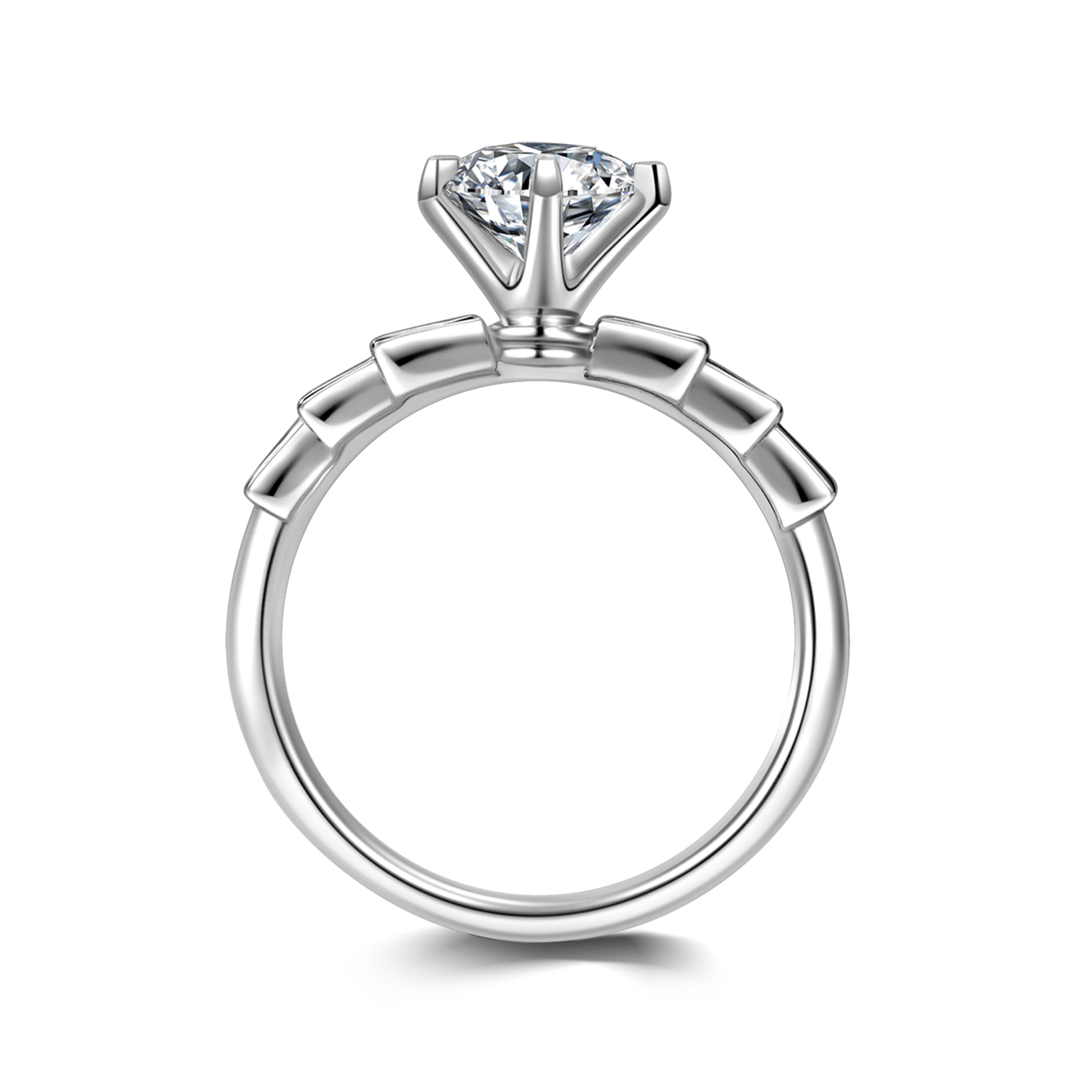 Bamboo Accent Round Cut Lab Grown Diamond with Bezel Diamond Band Engagement Ring in 18k Gold