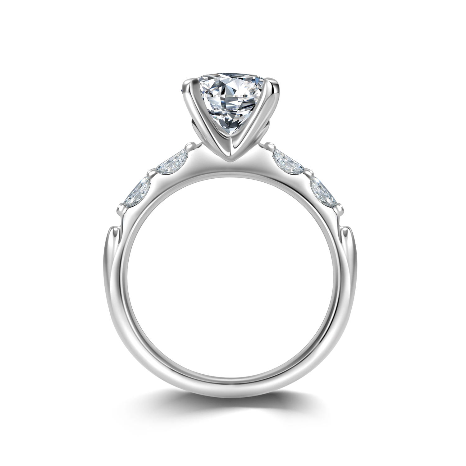 Brilliant Round Cut Lab Grown Diamond with Beaded Diamond Band Engagement Ring in 18k Gold