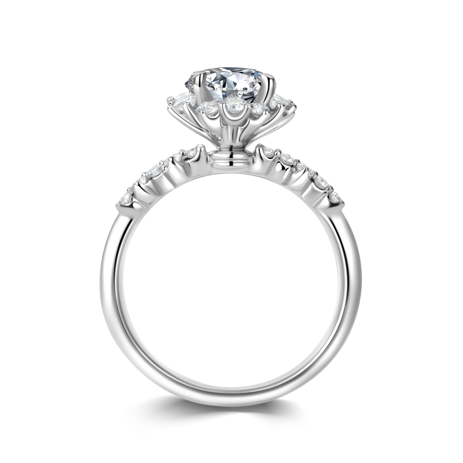 Daisy Halo Round Cut Lab Grown Diamond Engagement Ring in 18k Gold