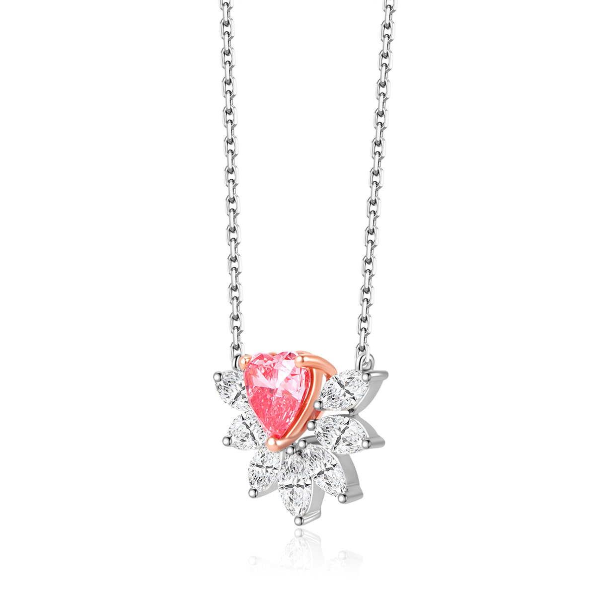 Cupid 1 Carat Pink Heart Shape Diamond Center Stone Necklace in 18k Gold  ( 1.7 Ct Tw)