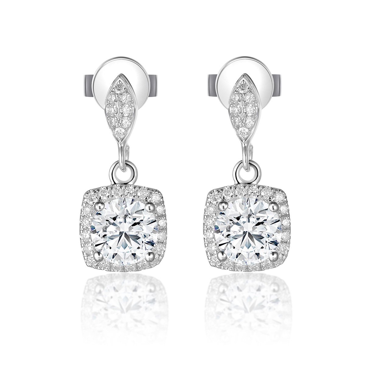 Lab-Grown Diamond 1ct.  tw. Round Cut Pave Brilliant Solitaire Drop 18k White Gold Earrings