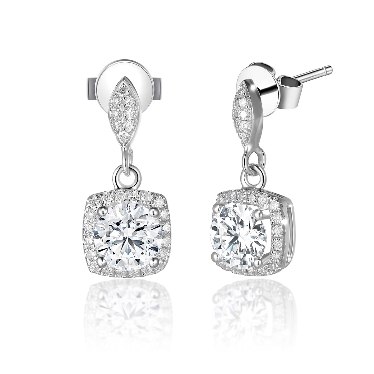 Lab-Grown Diamond 1ct.  tw. Round Cut Pave Brilliant Solitaire Drop 18k White Gold Earrings