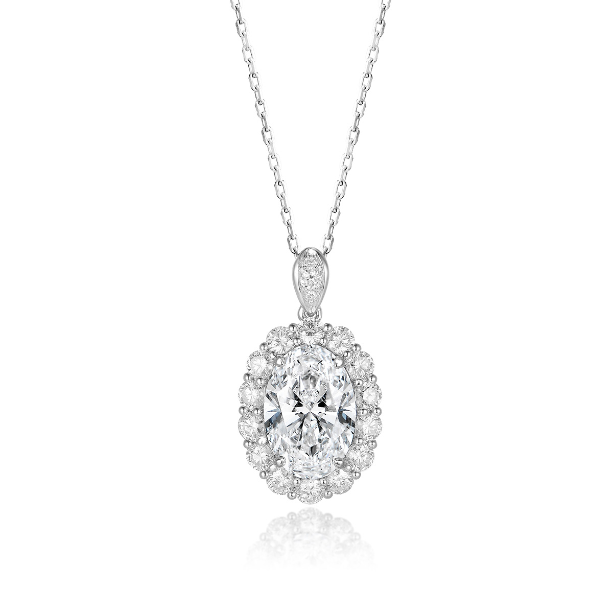 Lab-Grown Diamond 2ct. tw.Oval Cut Pave 18k White Gold Necklace