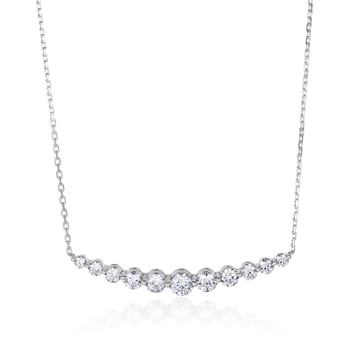   Lab-Grown Diamond 18k Round Cut White Gold Curved Center Fashion Necklace