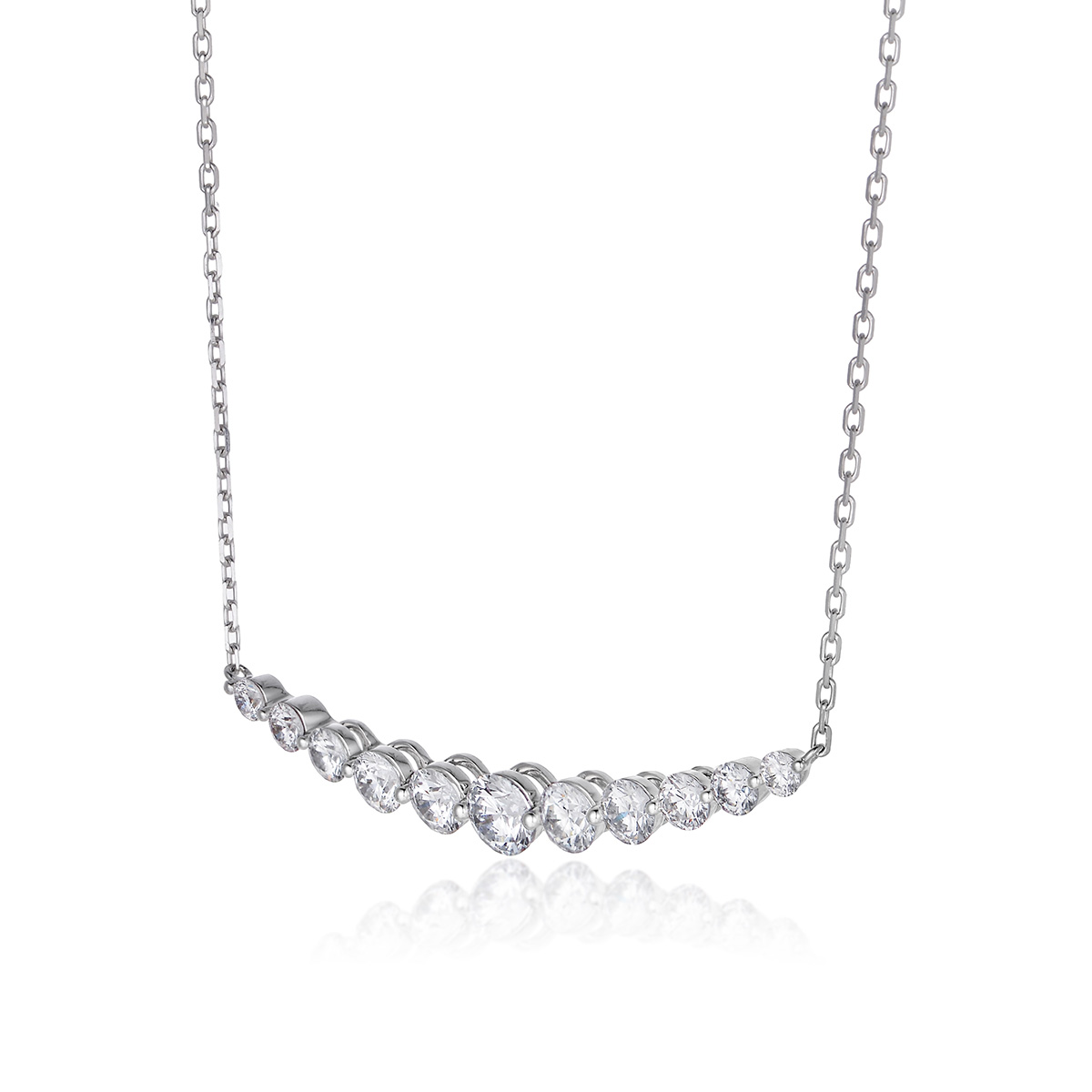   Lab-Grown Diamond 18k Round Cut White Gold Curved Center Fashion Necklace