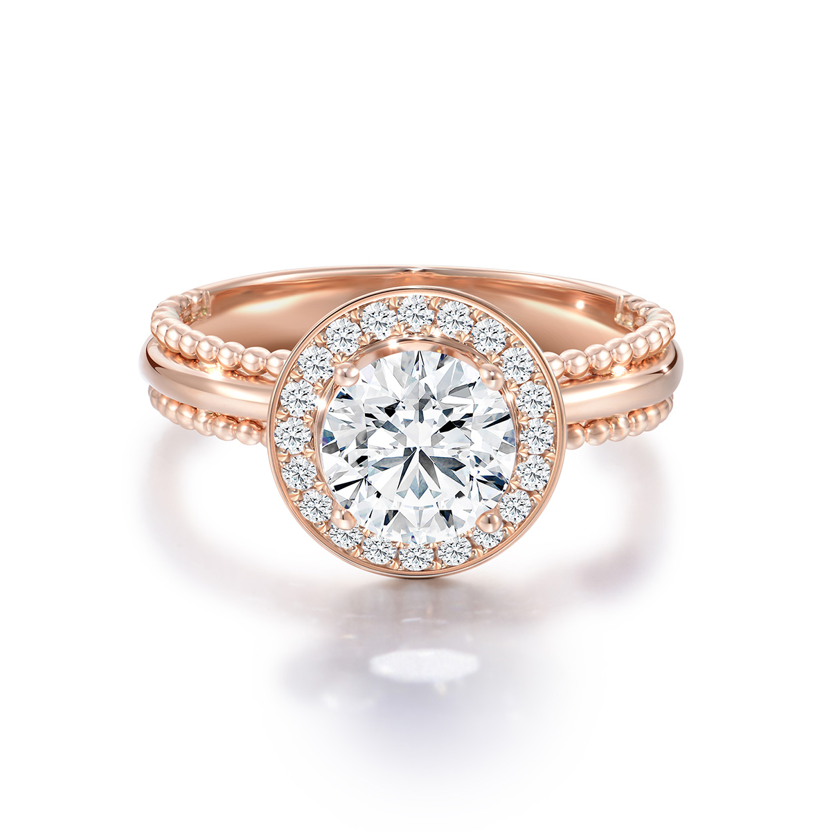 Lab-Grown Diamond 1.18ct. tw.Round Cut 18k Rose Gold Rings