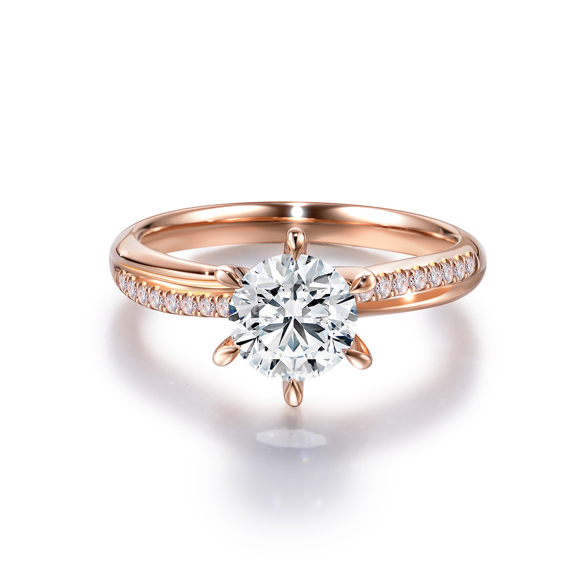 Lab-Grown Diamond 1.18ct. tw.Round Cut 18k Rose Gold Rings Four Prong