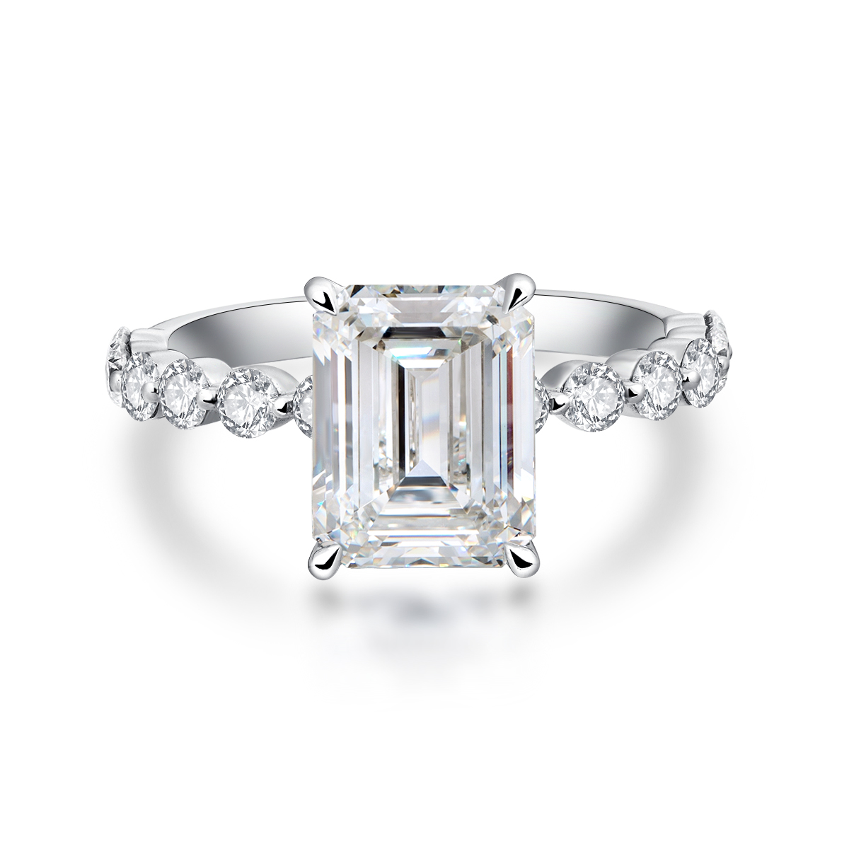 3 Carat Center Stone Emerald Cut Lab Grown Diamond Bezel Set Band Engagement Ring (3.6 Ct Tw)-Light Mark
