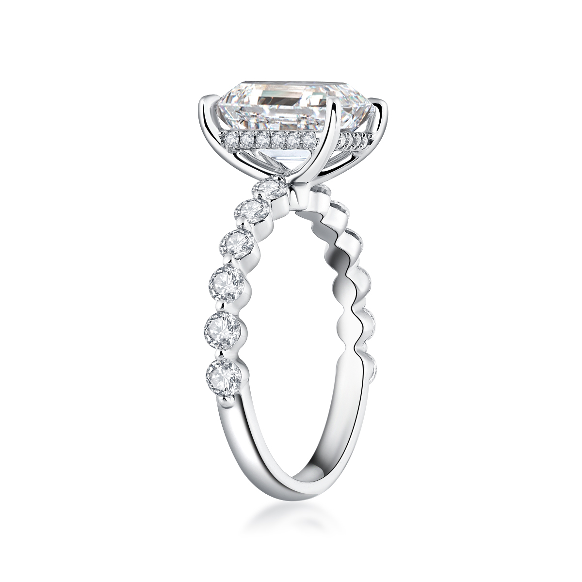 3 Carat Center Stone Emerald Cut Lab Grown Diamond Bezel Set Band Engagement Ring (3.6 Ct Tw)-Light Mark