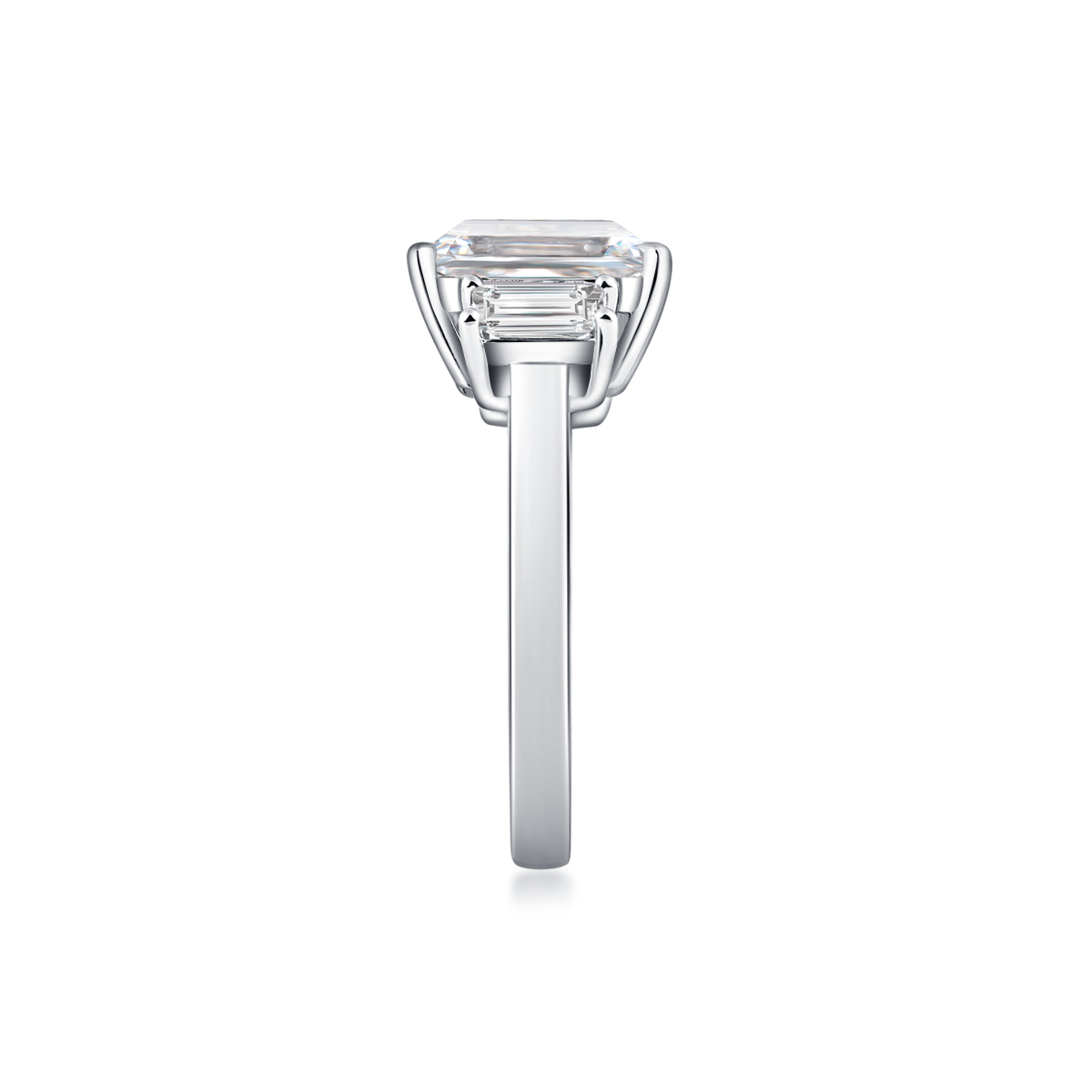  3 Carat Center Stone Emerald Cut Lab Grown Diamond Three Stone Design Engagement Ring (3.5 Ct Tw)-Light Mark