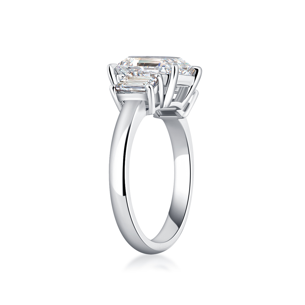  3 Carat Center Stone Emerald Cut Lab Grown Diamond Three Stone Design Engagement Ring (3.5 Ct Tw)-Light Mark
