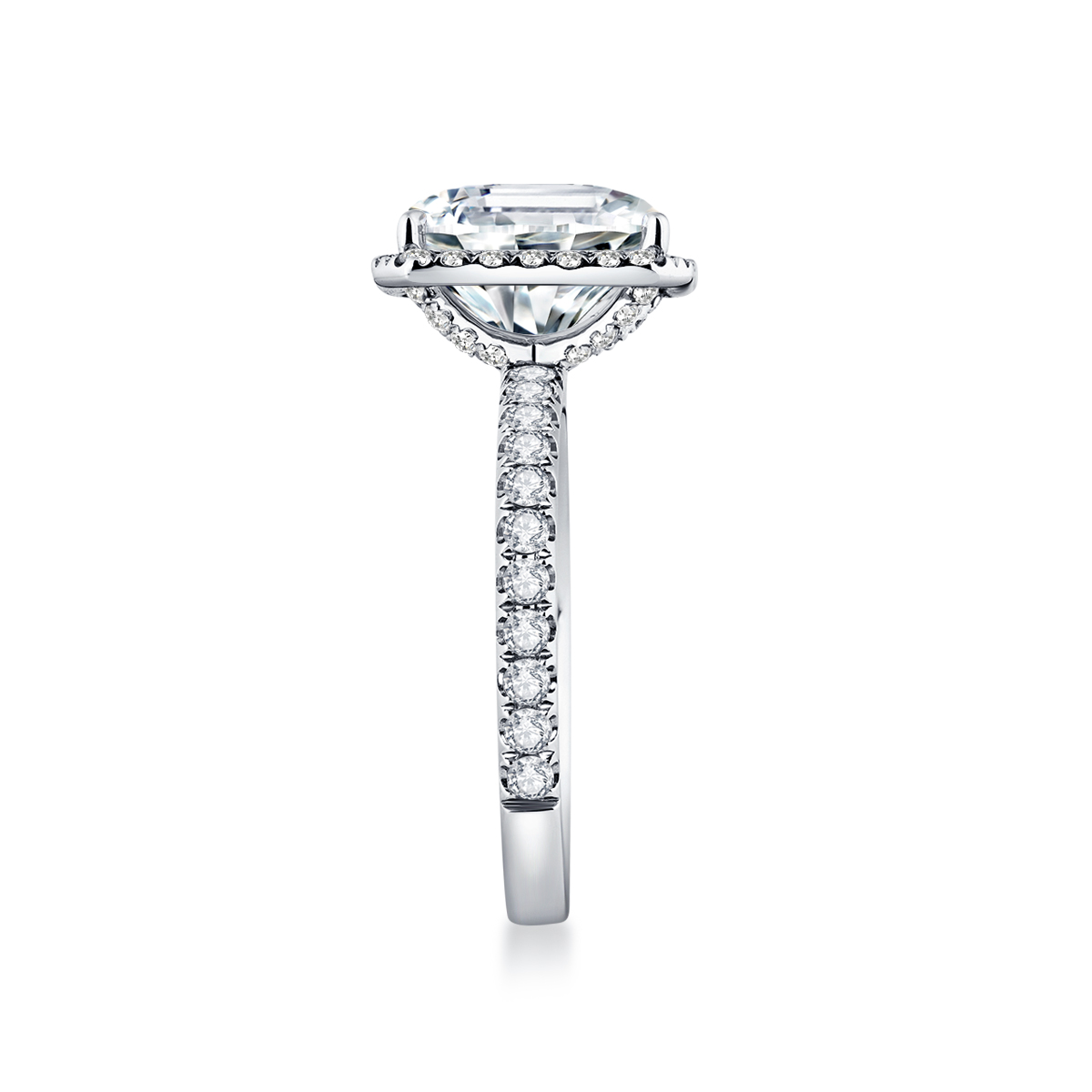 3 Carat Center Stone Halo Emerald Cut Lab Grown Diamond Engagement Ring (3.6 Ct Tw)-Light Mark