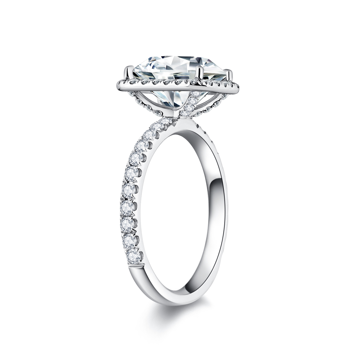 3 Carat Center Stone Halo Emerald Cut Lab Grown Diamond Engagement Ring (3.6 Ct Tw)-Light Mark
