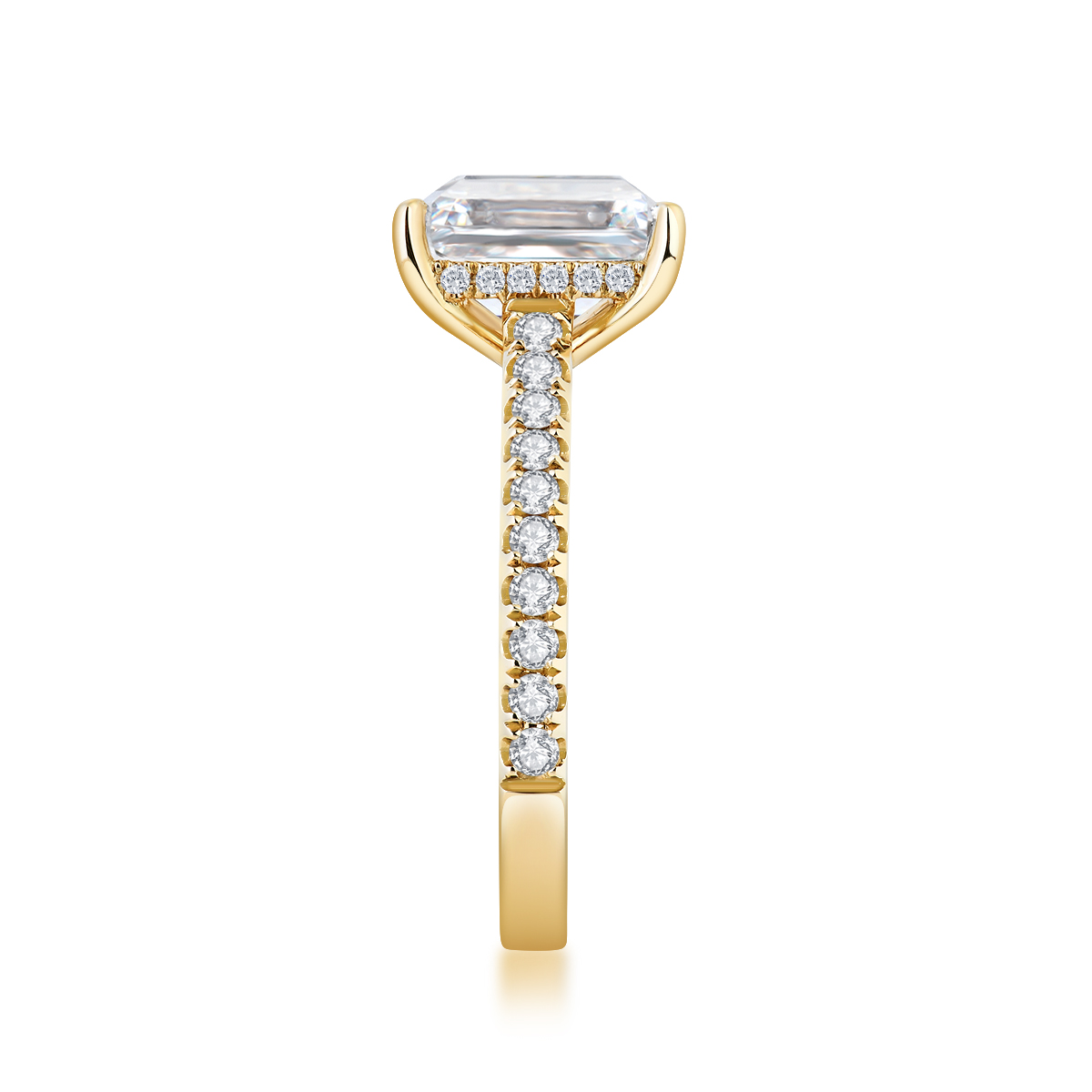 3 Carat Center Stone Emerald Cut Lab Grown Diamond Hidden Halo Engagement Ring (3.4 Ct Tw)-Light Mark