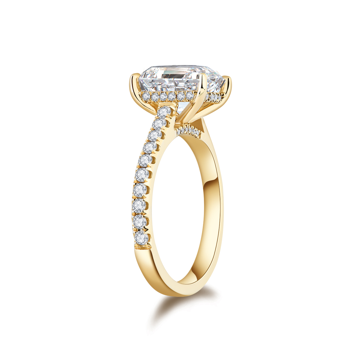 3 Carat Center Stone Emerald Cut Lab Grown Diamond Hidden Halo Engagement Ring (3.4 Ct Tw)-Light Mark