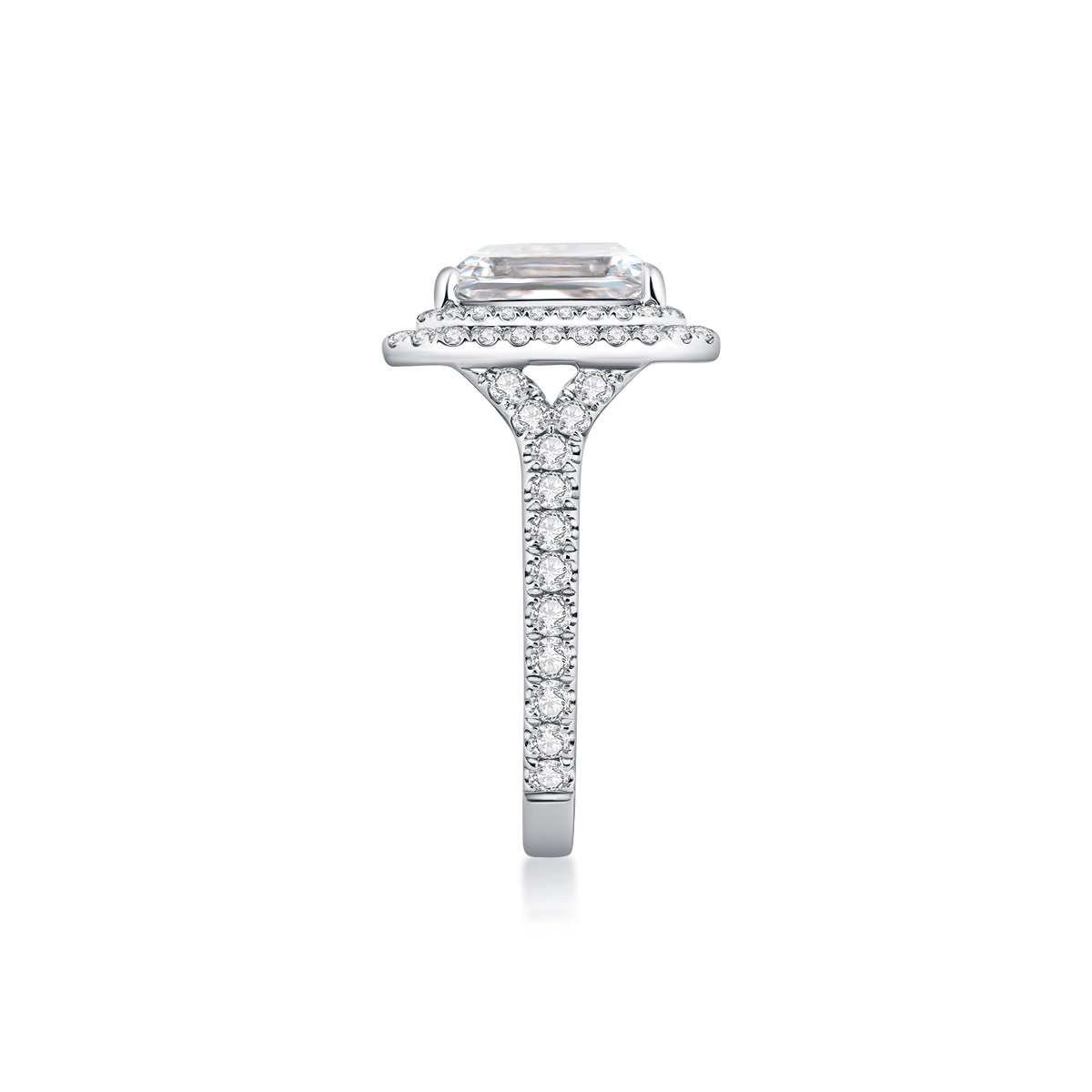 3 Carat Center Stonet Double Halo Emerald Cut Lab Grown Diamond Engagement Ring  (3.7 Ct Tw)-Light Mark