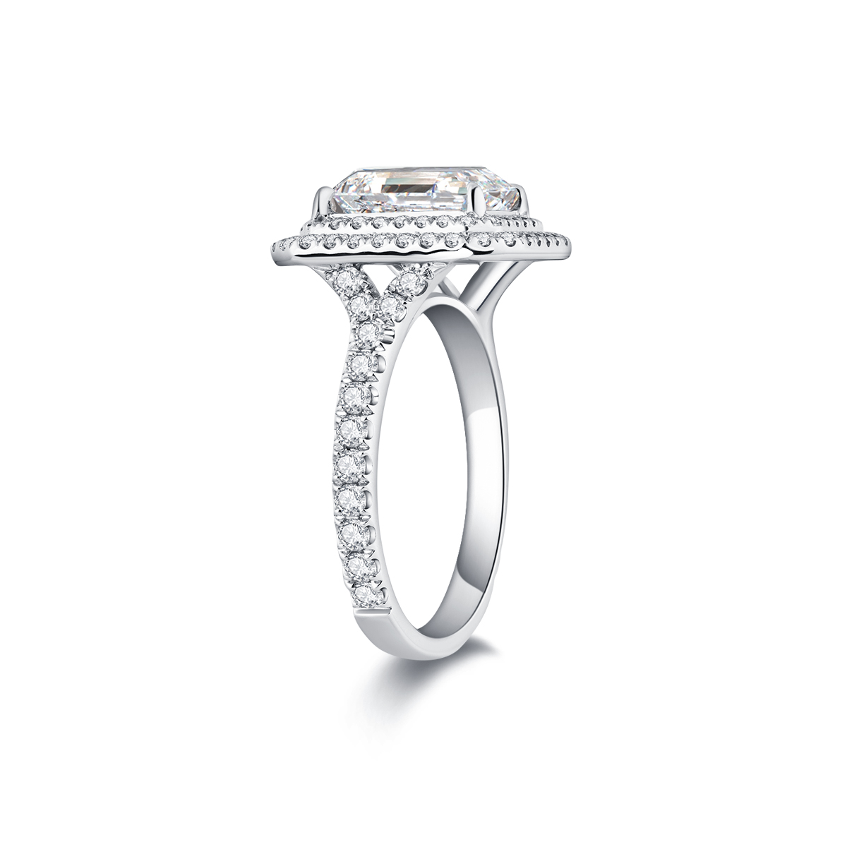 3 Carat Center Stonet Double Halo Emerald Cut Lab Grown Diamond Engagement Ring  (3.7 Ct Tw)-Light Mark
