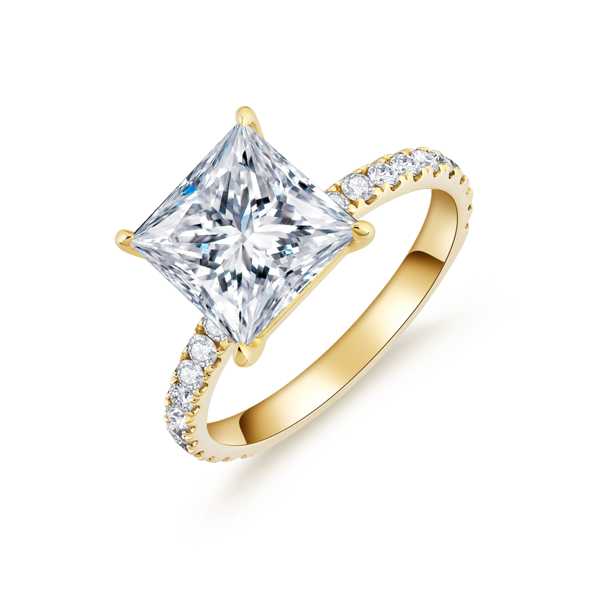 3 Carat Center Stone Princess Cut Lab Grown Engagement Ring (3.4 Ct Tw)-Light Mark