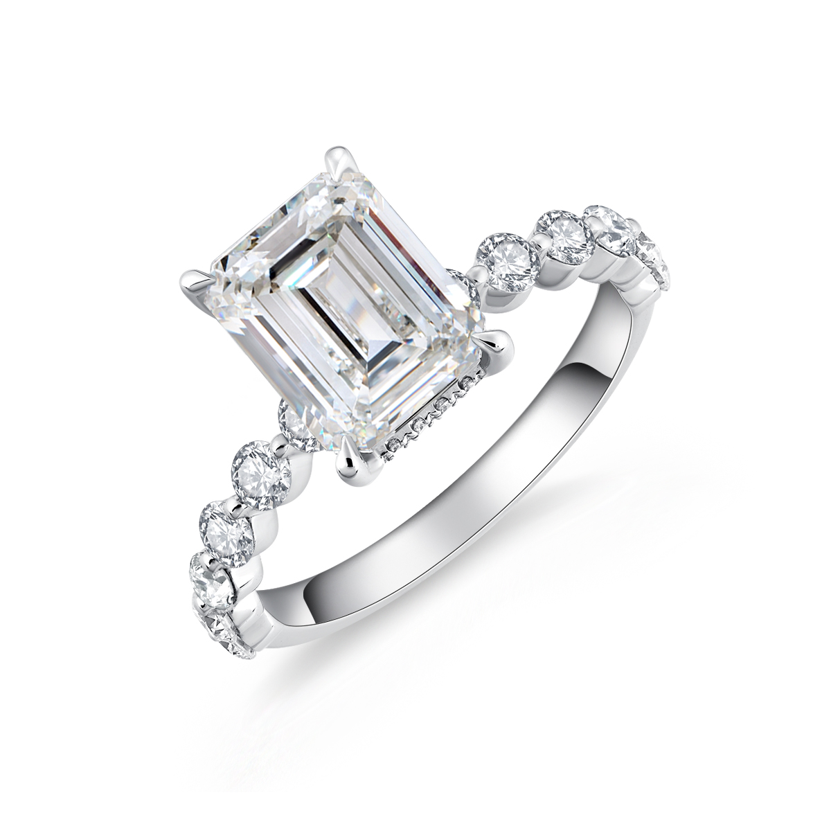 3 Carat Center Stone Emerald Cut Lab Grown Diamond Bezel Set Band Engagement Ring (3.6 Ct Tw)-Light Mark