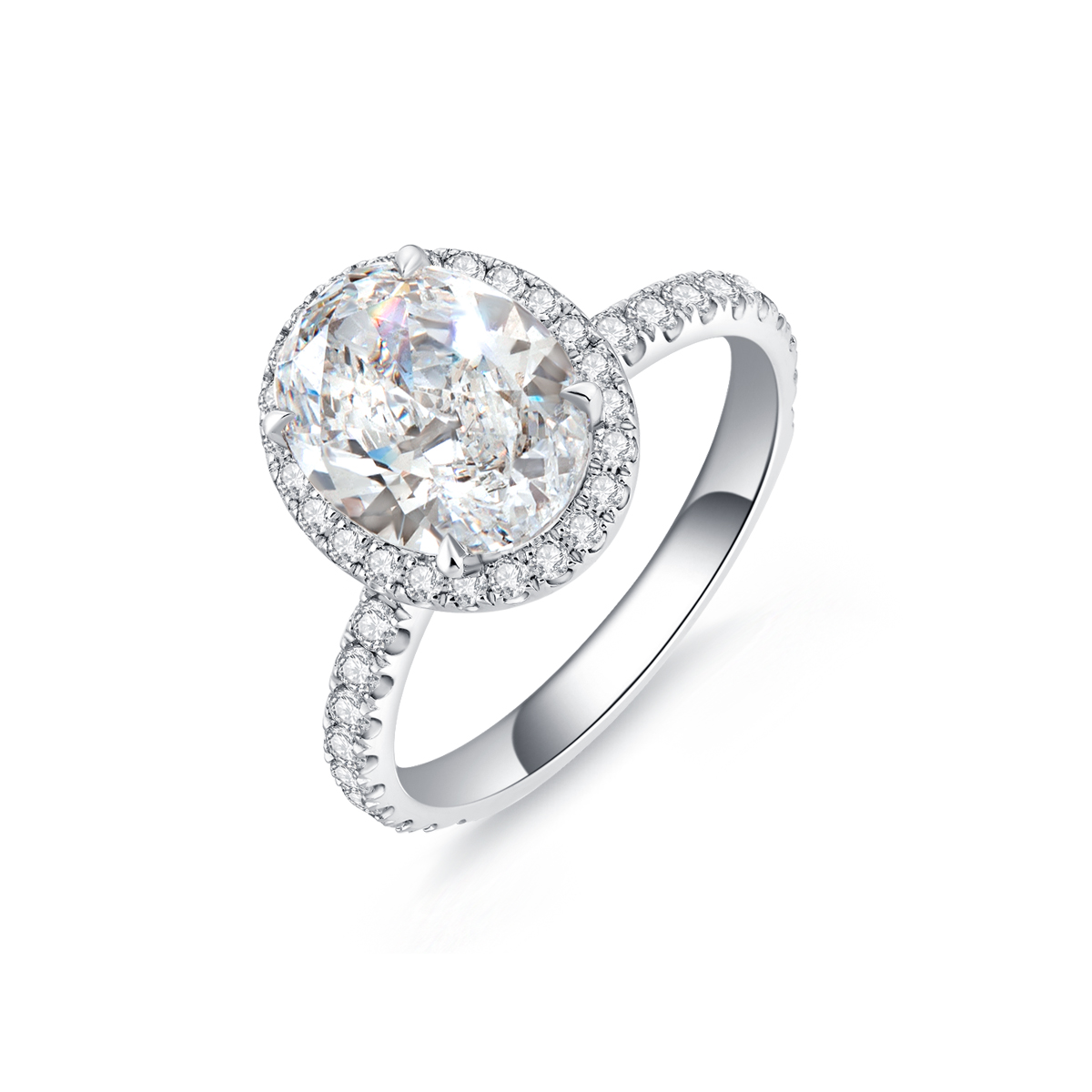 3 Carat Center Stone Halo Oval Cut Lab Grown Diamond Engagement Ring (3.5 Ct Tw)-Light Mark