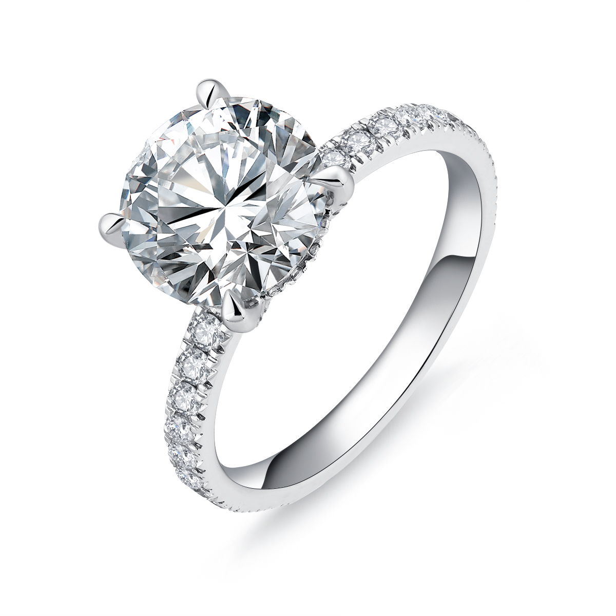 3 Carat Center Stone Brilliant Round Cut Lab Grown Diamond Hidden Halo Engagement Ring (3.4 Ct. Tw)