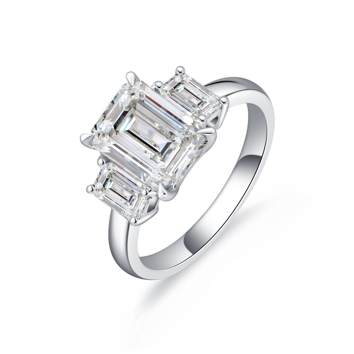  3 Carat Center Stone Emerald Cut Lab Grown Diamond Three Stone Design Engagement Ring (3.5 Ct Tw)-Light Mark