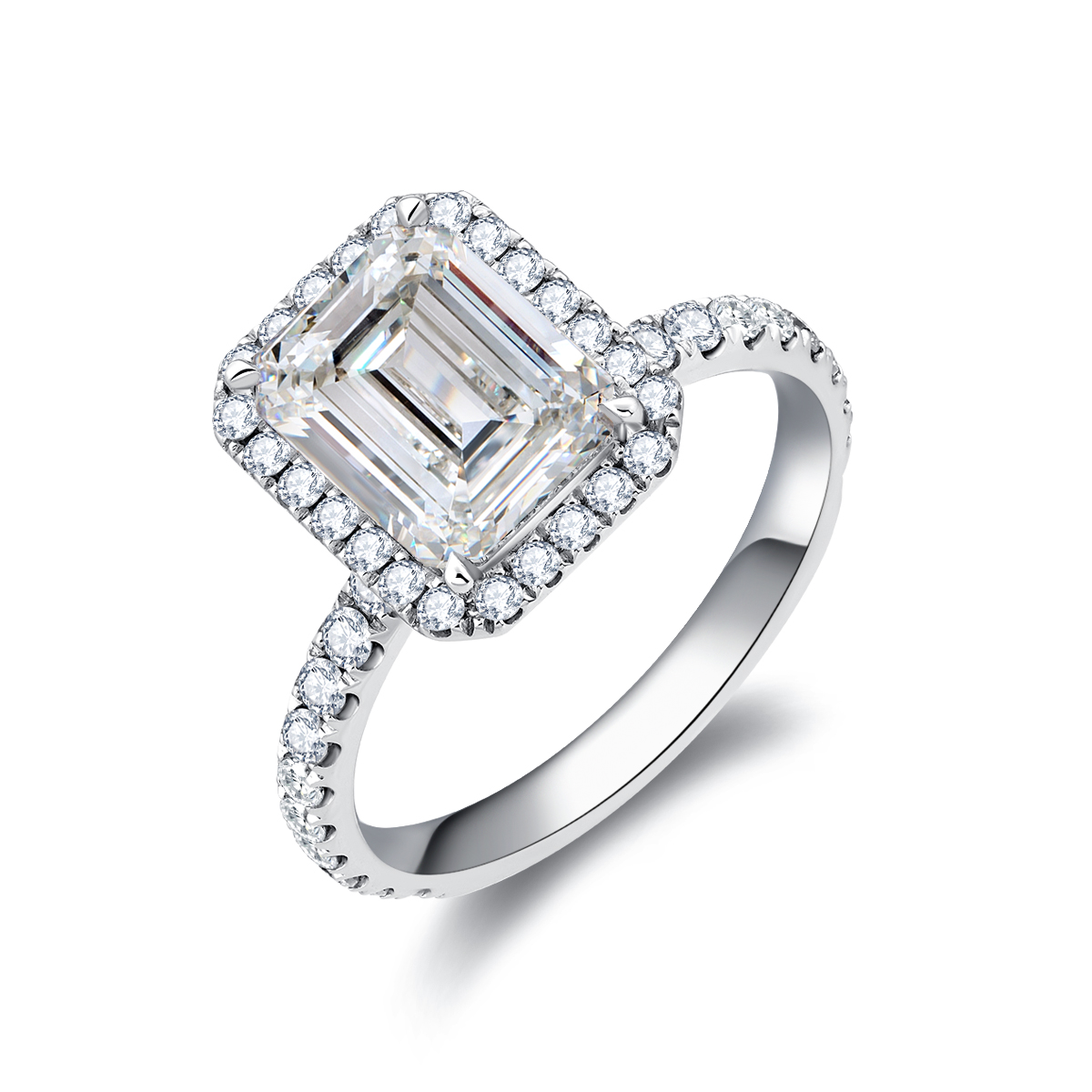 3 Carat Center Stone Halo Emerald Cut Lab Grown Diamond Engagement Ring (3.6 Ct Tw)-Light Mark