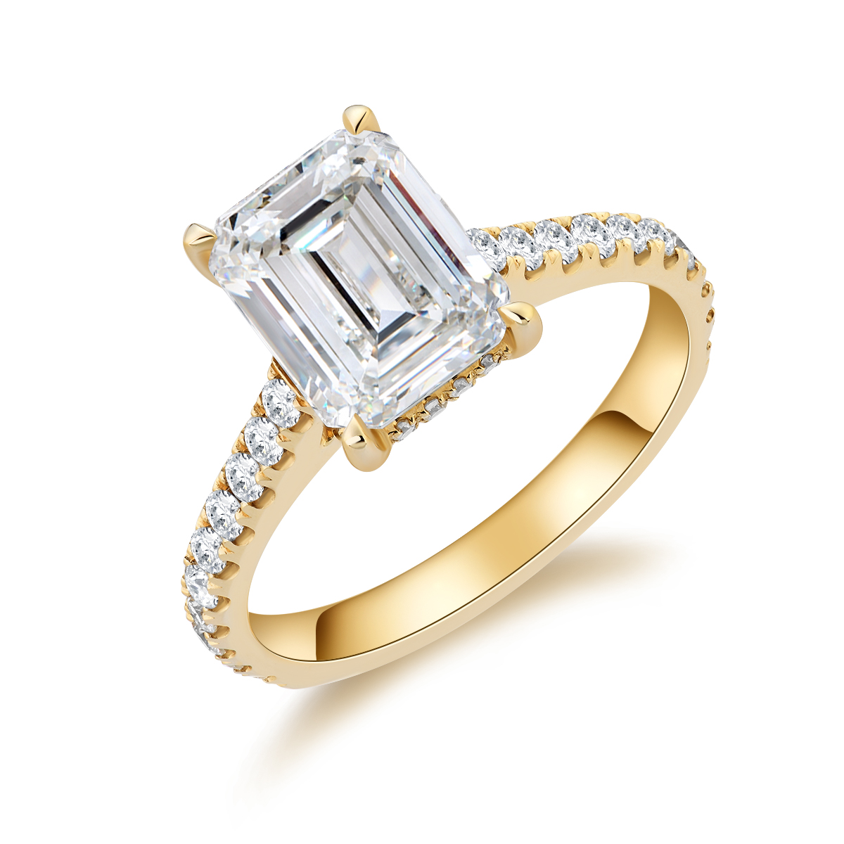 3 Carat Center Stone Emerald Cut Lab Grown Diamond Hidden Halo Engagement Ring (3.4 Ct Tw)-Light Mark