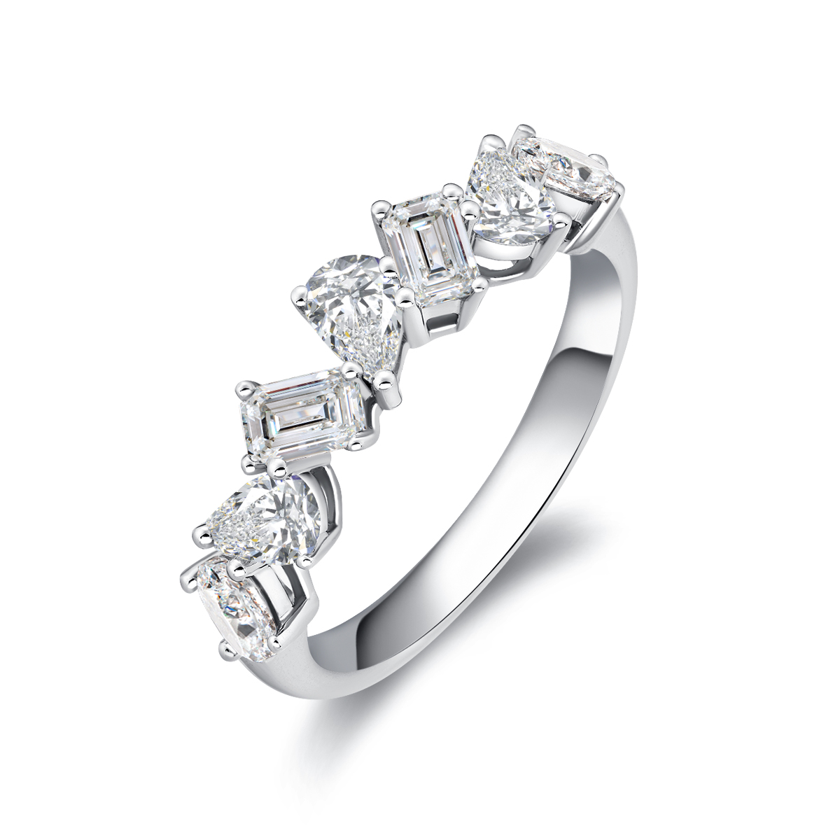 1.4 Carat Total Weight Mixed Shape Lab Grown Diamond Anniversary Ring Wedding Band in 18k White Gold