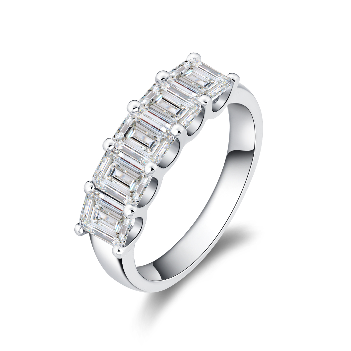 2 Carat Total Weight 5-Stone Emerald Cut Lab Grown Diamond Wedding Ring Anniversary Band-Light Mark