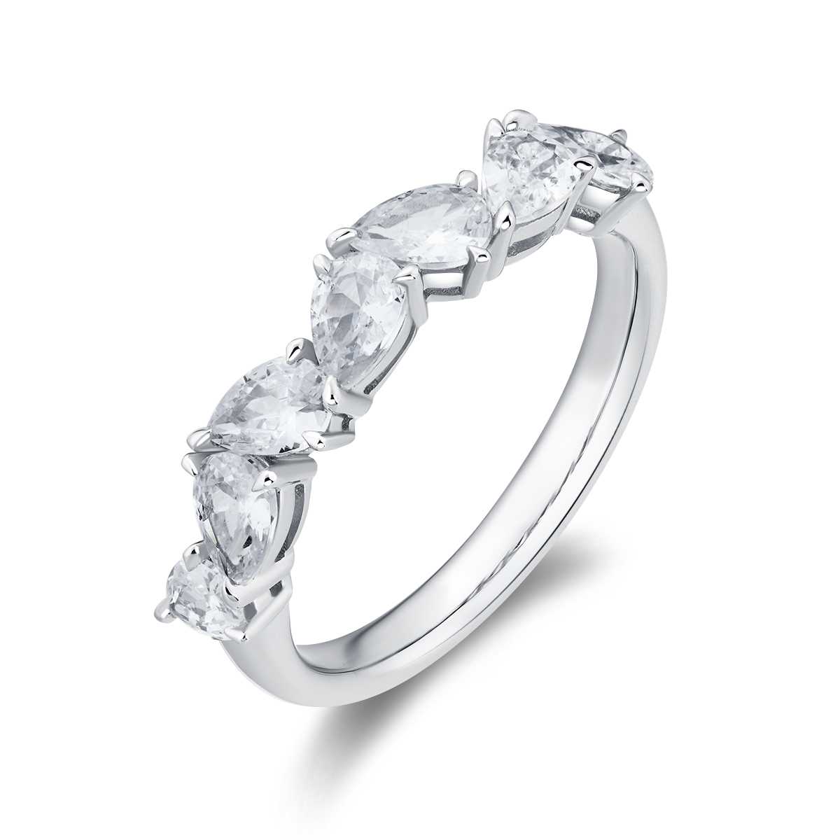 1 Carat Total Weight Seven Stone Pear Cut Lab Grown Diamond East West Anniversary Band Wedding Ring-Light Mark