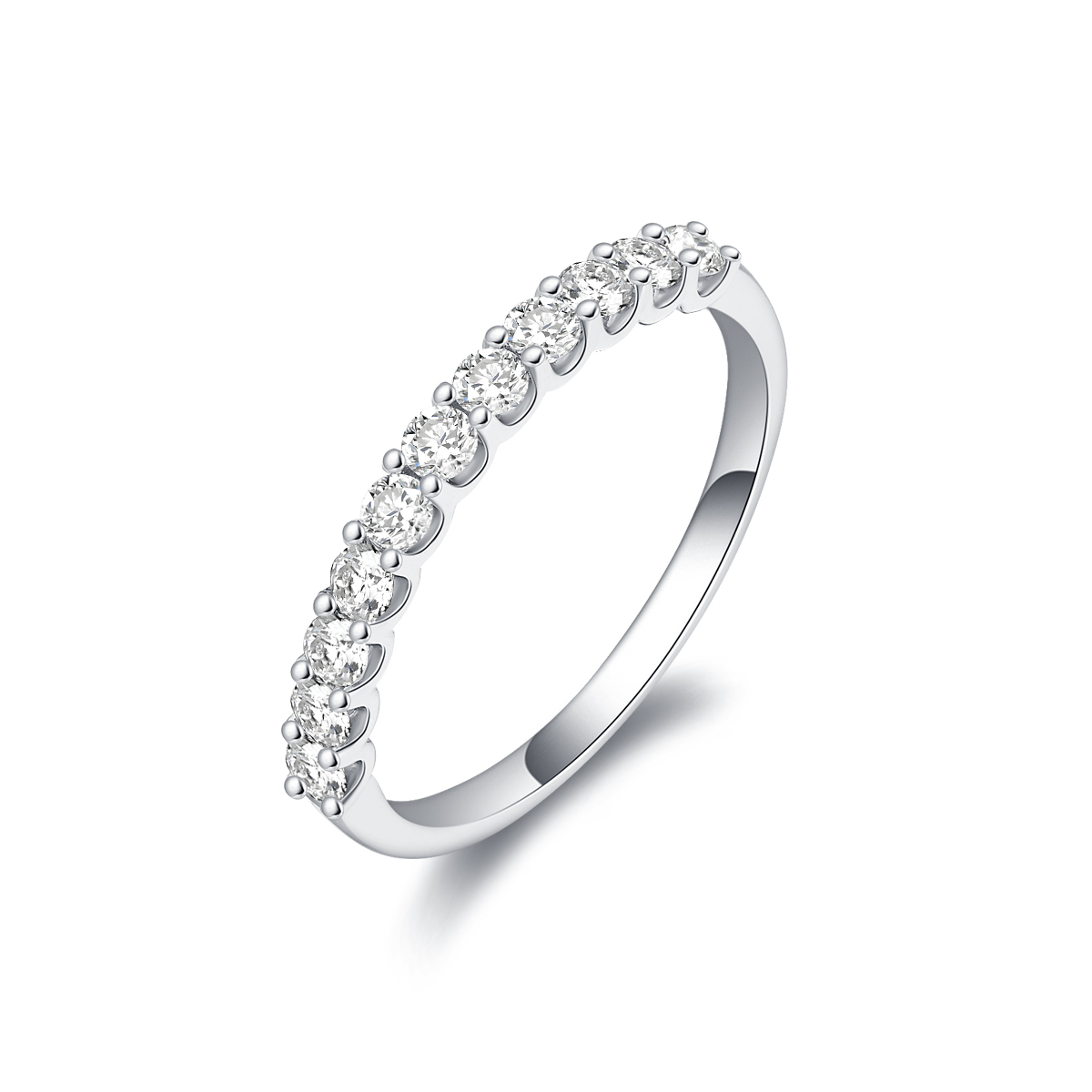0.4 Carat Total Weight Eleven Stone Round Cut Lab Grown Diamond Half Eternity Band Wedding Ring in 18k White Gold -Light Mark
