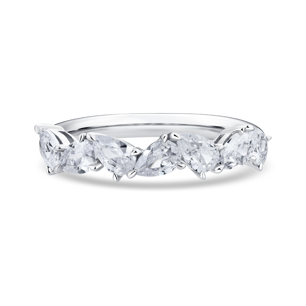 1 Carat Total Weight Seven Stone Pear Cut Lab Grown Diamond East West Anniversary Band Wedding Ring-Light Mark