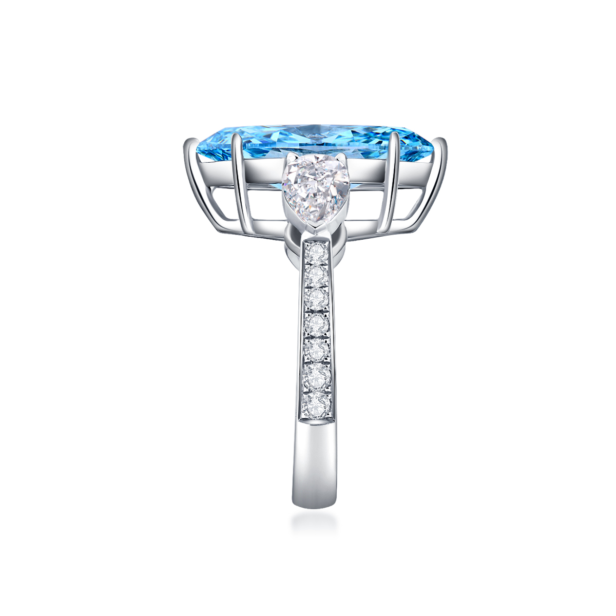 3.7 Carat Center Stone Luxe Blue Marquise Cut Lab Grown Diamond Three Stone Engagement Ring (5 Ct Tw)-Light Mark