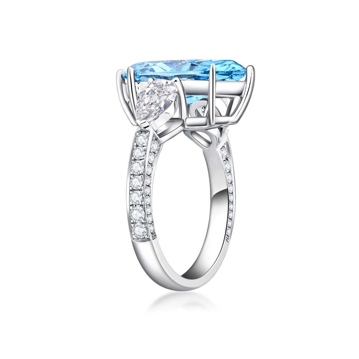 3.7 Carat Center Stone Luxe Blue Marquise Cut Lab Grown Diamond Three Stone Engagement Ring (5 Ct Tw)-Light Mark