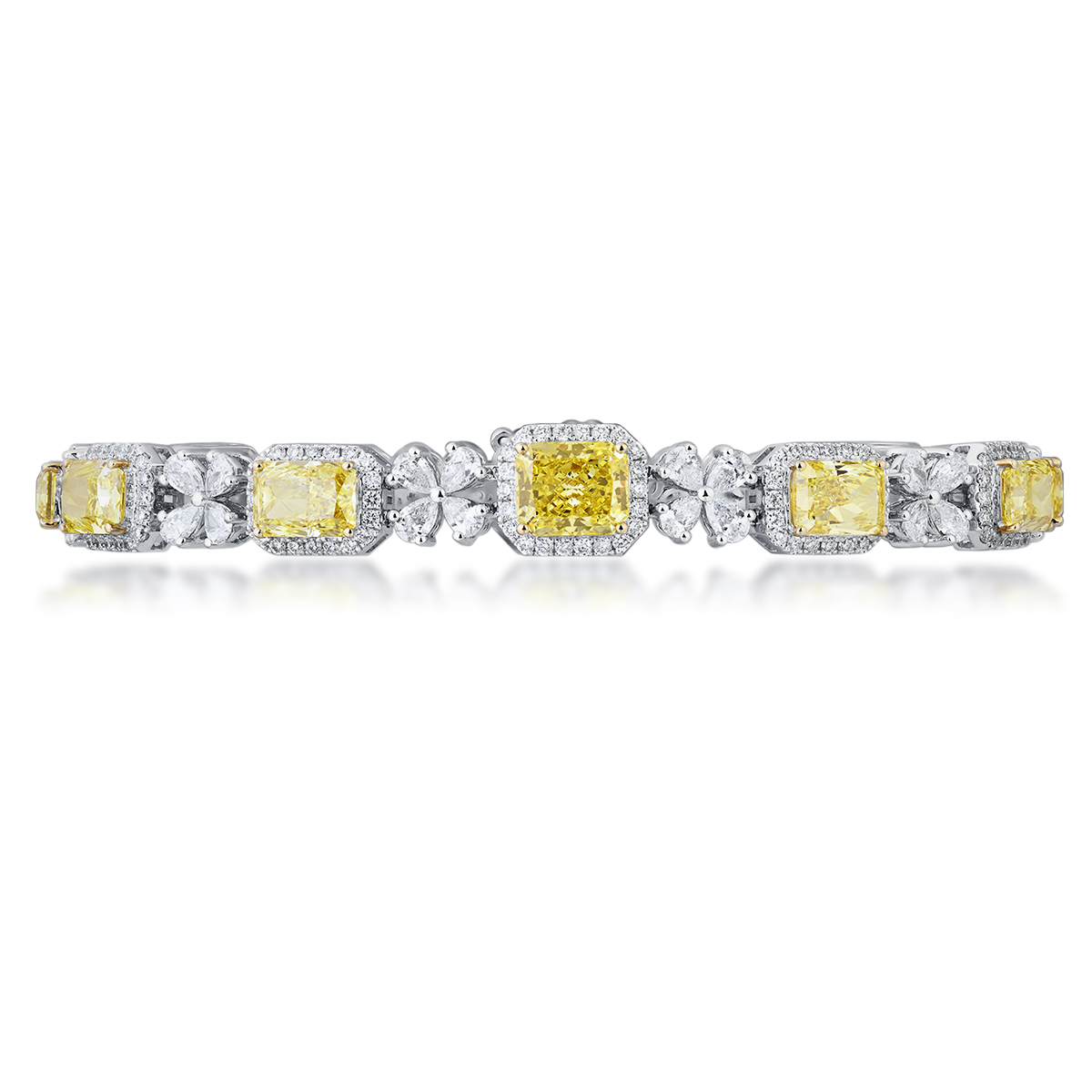 10.3 Carat Total Weight Halo Yellow Radiant Cut Lab Grown Diamond Floral Cocktail Bracelet -Light Mark