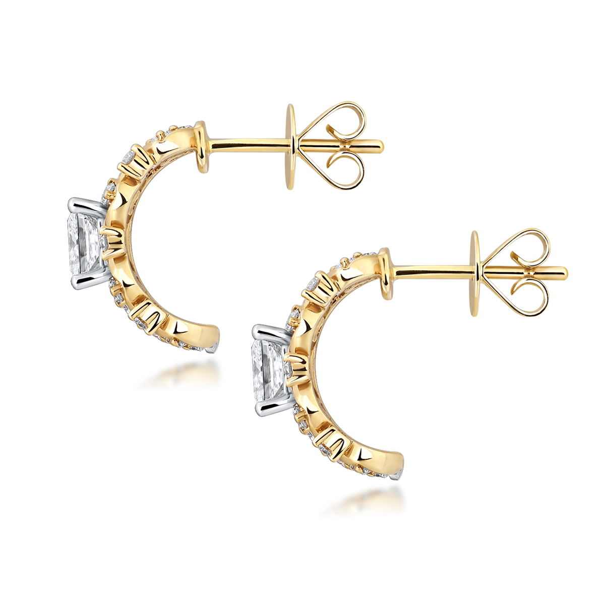 1.4 Total Carat Winding Ivy Princess Cut Lab Grown Diamond Two Tone Stud Earrings in 18k Yellow Gold