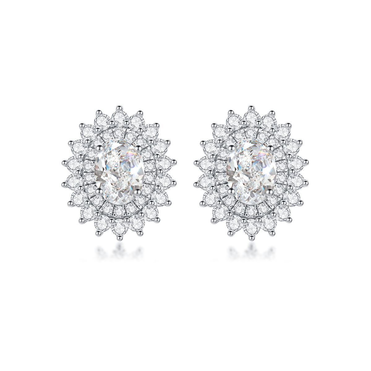 1.8 Carat Total Weight Double Halo Oval Cut Lab Grown Diamond Stud Earrings