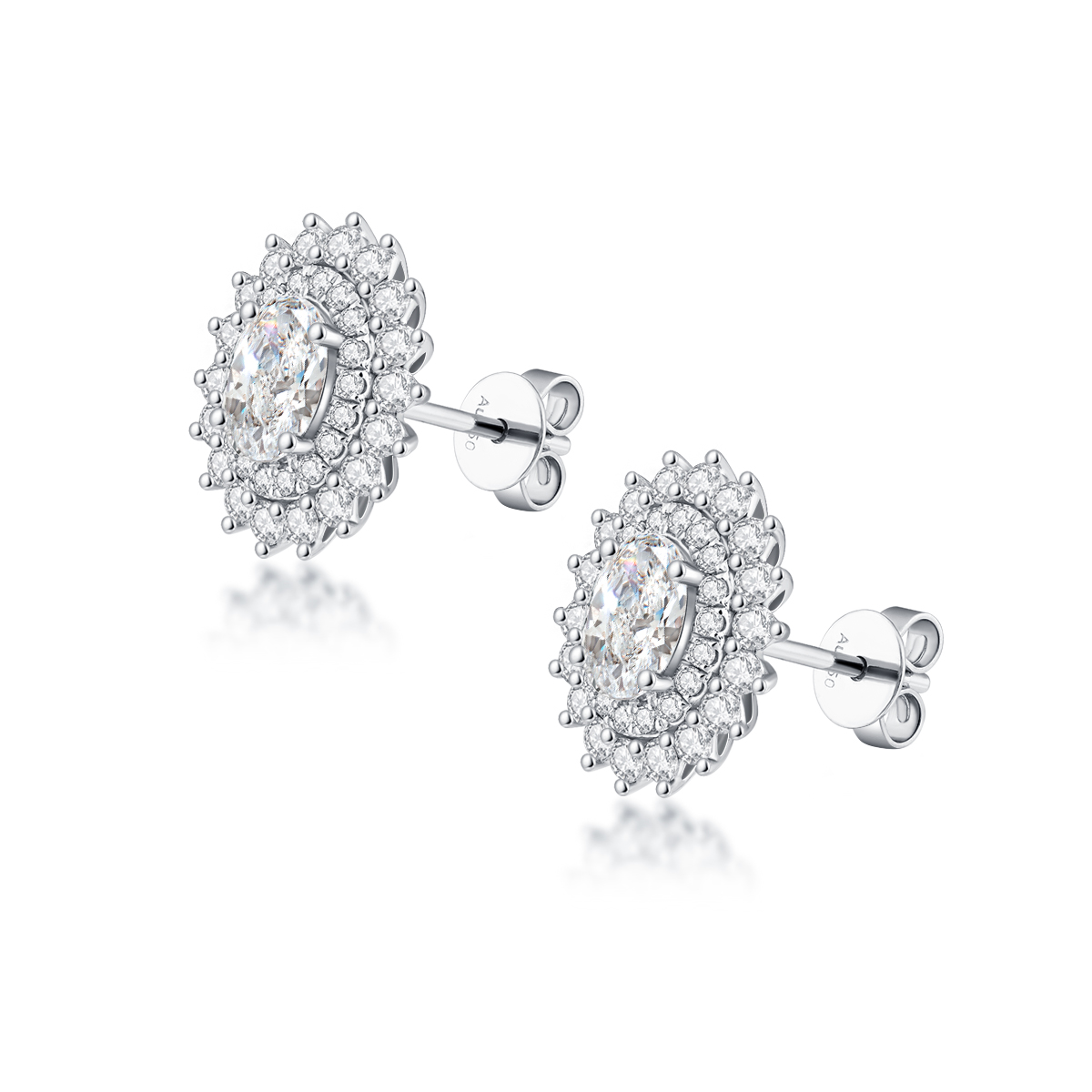 1.8 Carat Total Weight Double Halo Oval Cut Lab Grown Diamond Stud Earrings